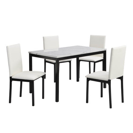 Tempe White/Black Faux Marble Top Dining Table - Ornate Home