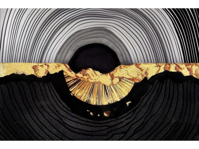 Tempered Glass w/ Foil – Abstractl Gold Circle Wall Art - Ornate Home