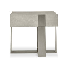 Tempo Satin Nickel/Larza Nightstand with Metal Base - Ornate Home