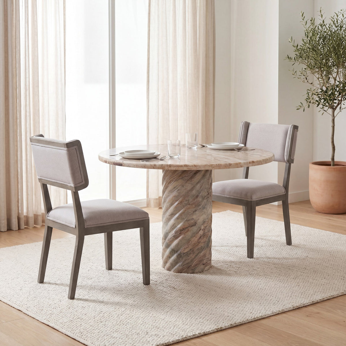 Tenton Gray/Brown Open Back Dining Side Chair with Gray Wood (Set of 2) - Ornate Home