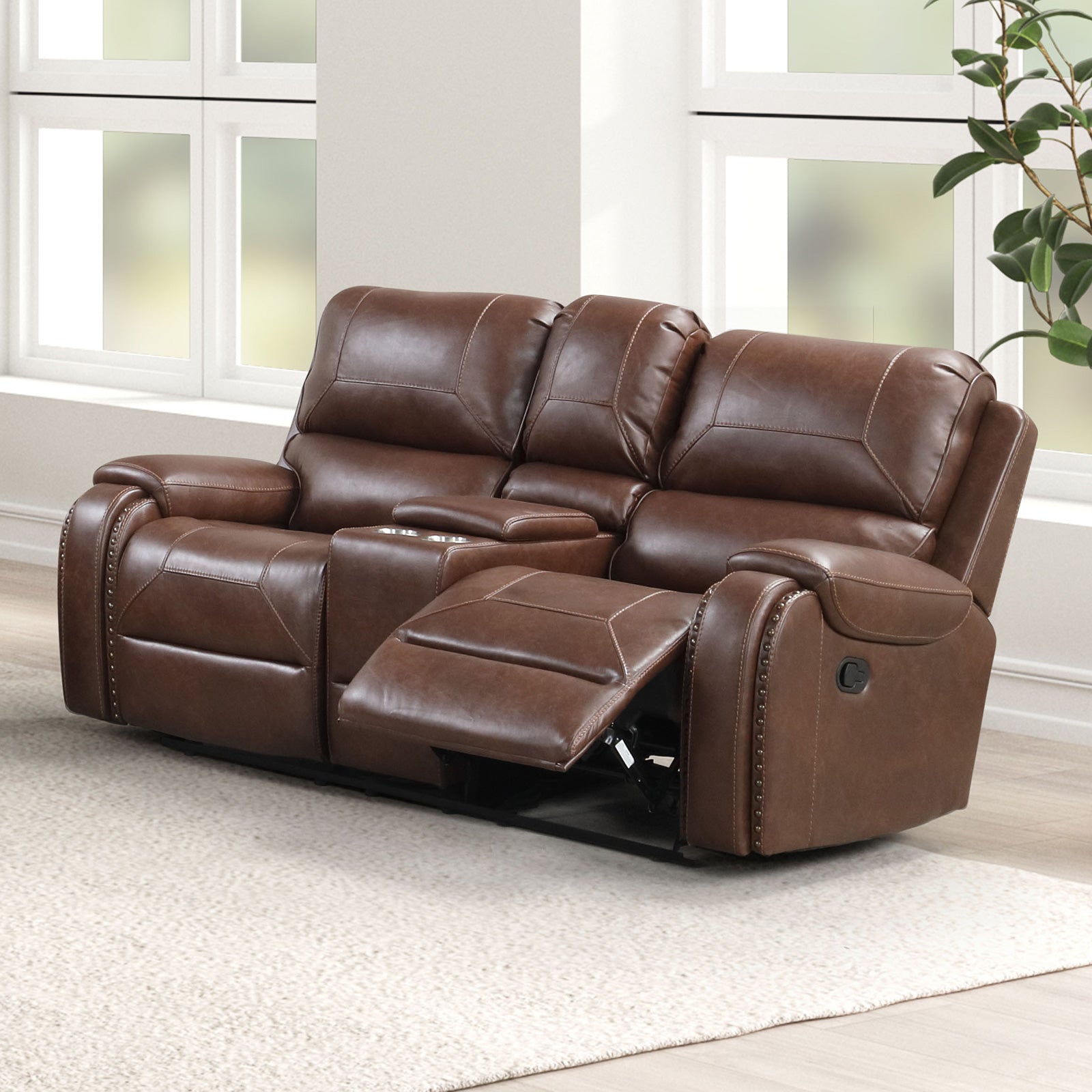 Tepic Brown Leatherette 3 Piece Living Room Set - Ornate Home