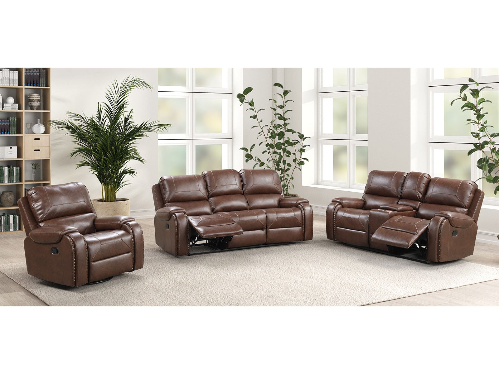 Tepic Brown Leatherette 3 Piece Living Room Set - Ornate Home