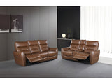 Terentius Caramel Brown Leather Match Reclining Living Room Set - Ornate Home