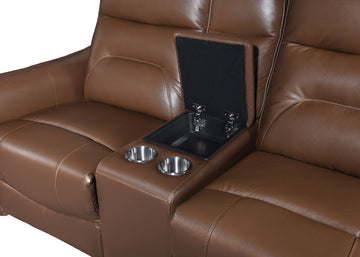 Terentius Caramel Brown Leather Match Reclining Living Room Set - Ornate Home
