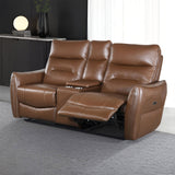 Terentius Caramel Brown Leather Match Reclining Living Room Set - Ornate Home