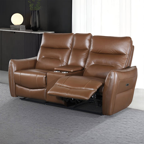 Terentius Caramel Brown Leather Match Reclining Living Room Set - Ornate Home