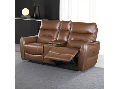 Terentius Caramel Brown Leather Match Reclining Loveseat - Ornate Home