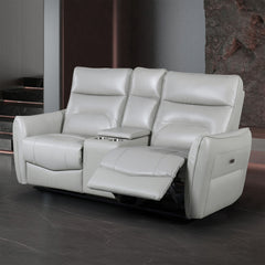 Terentius Taupe Leather Match Reclining Living Room Set - Ornate Home