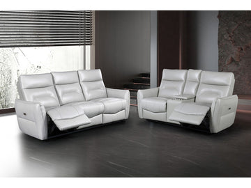 Terentius Taupe Leather Match Reclining Living Room Set - Ornate Home
