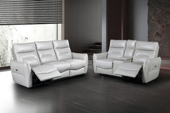 Terentius Taupe Leather Match Reclining Loveseat - Ornate Home
