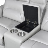 Terentius Taupe Leather Match Reclining Loveseat - Ornate Home