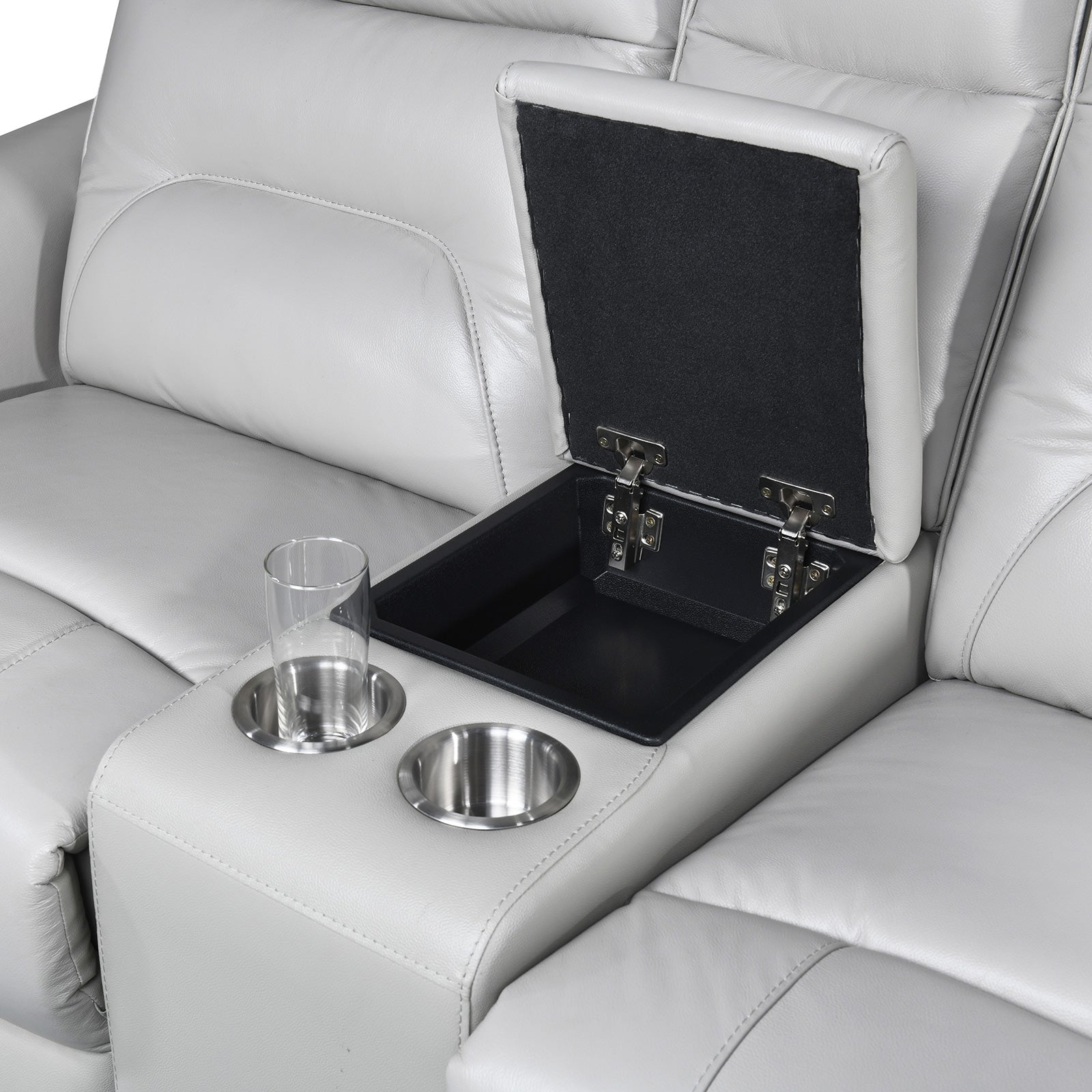 Terentius Taupe Leather Match Reclining Loveseat - Ornate Home