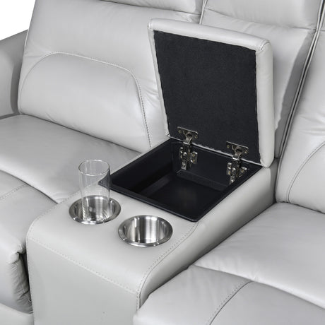 Terentius Taupe Leather Match Reclining Loveseat - Ornate Home