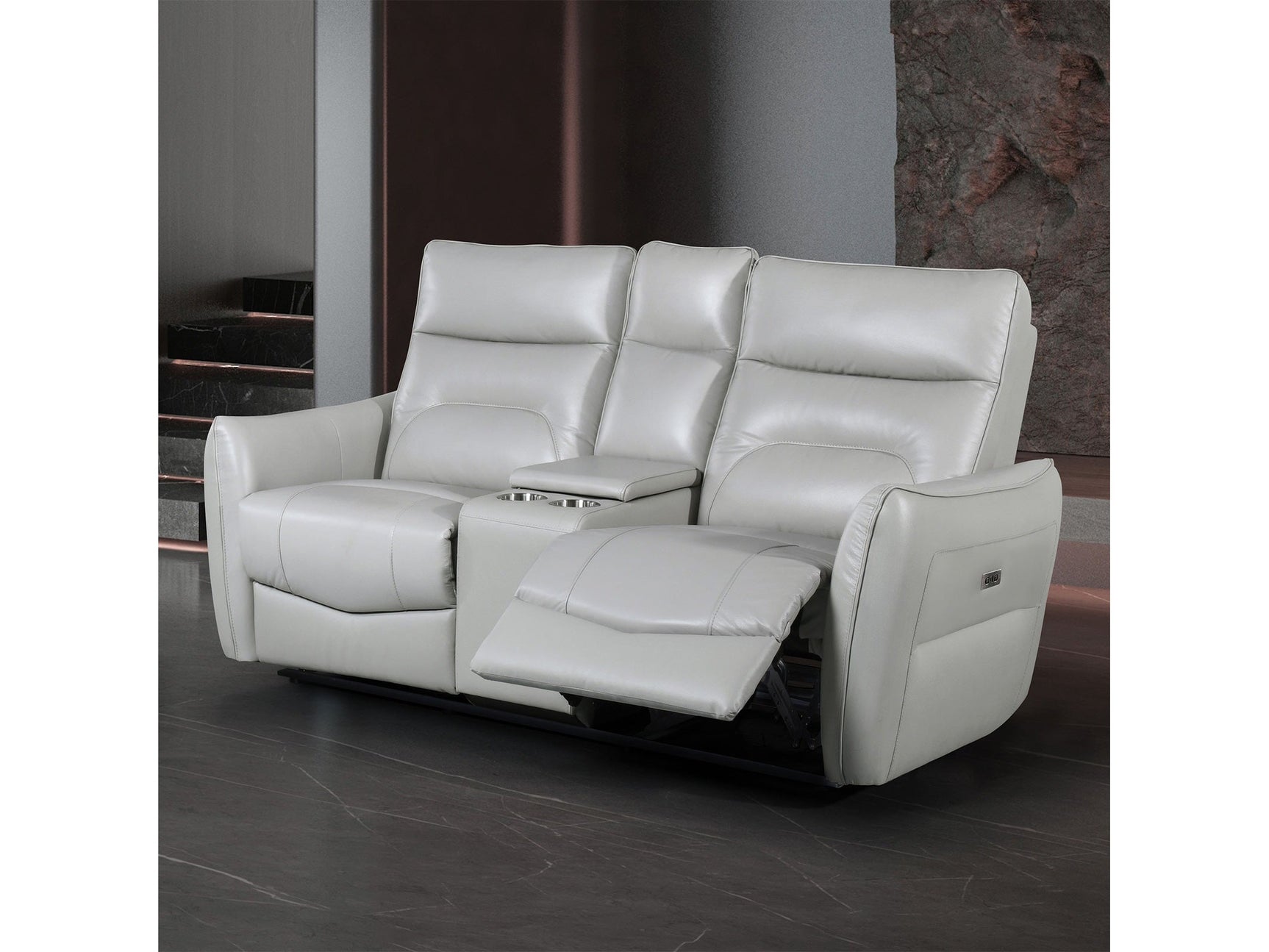 Terentius Taupe Leather Match Reclining Loveseat - Ornate Home