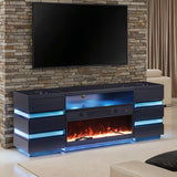 Terni Black TV Stand w/ Fireplace & 2 Side Tables - Ornate Home