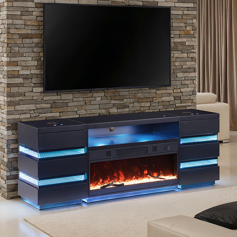 Terni Black TV Stand w/ Fireplace & 2 Side Tables - Ornate Home
