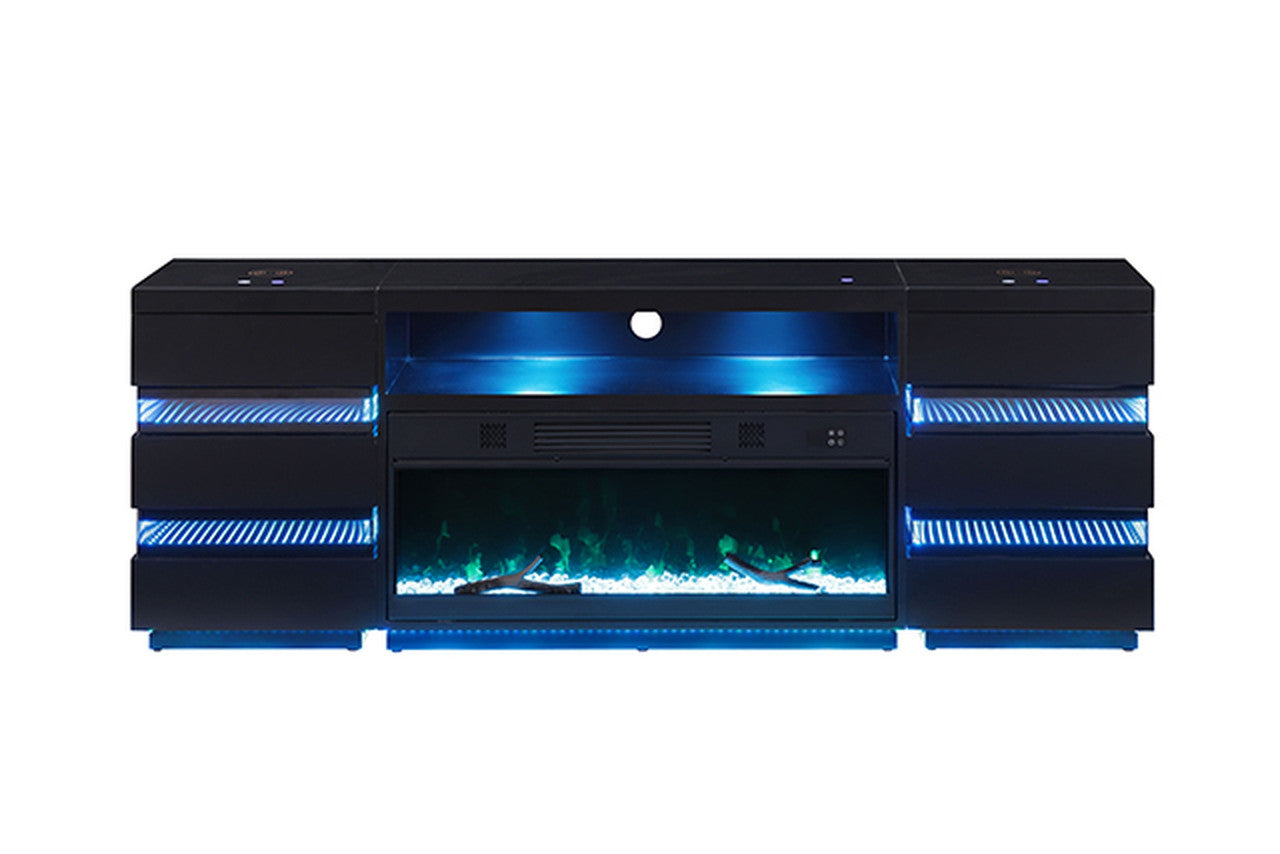 Terni Black TV Stand w/ Fireplace - Ornate Home