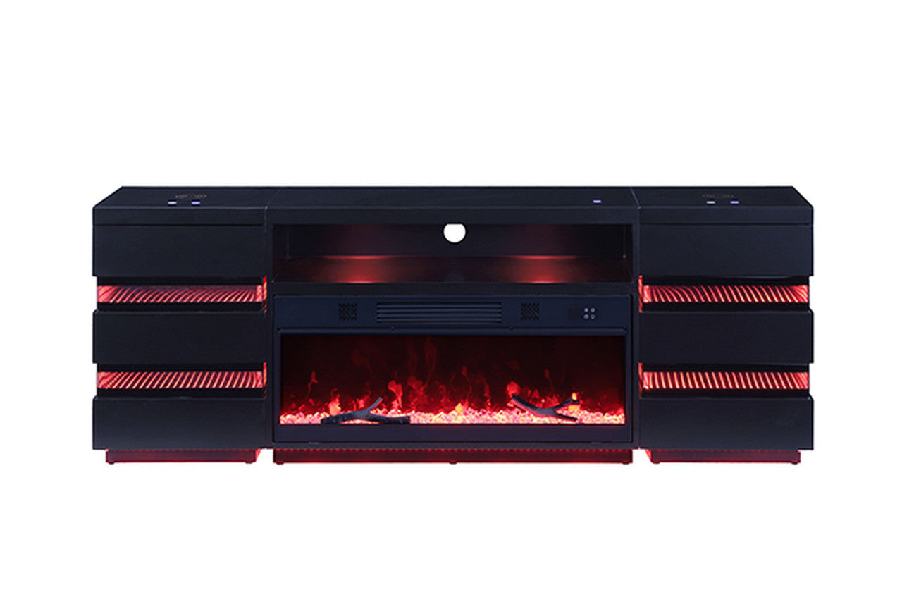 Terni Black TV Stand w/ Fireplace - Ornate Home