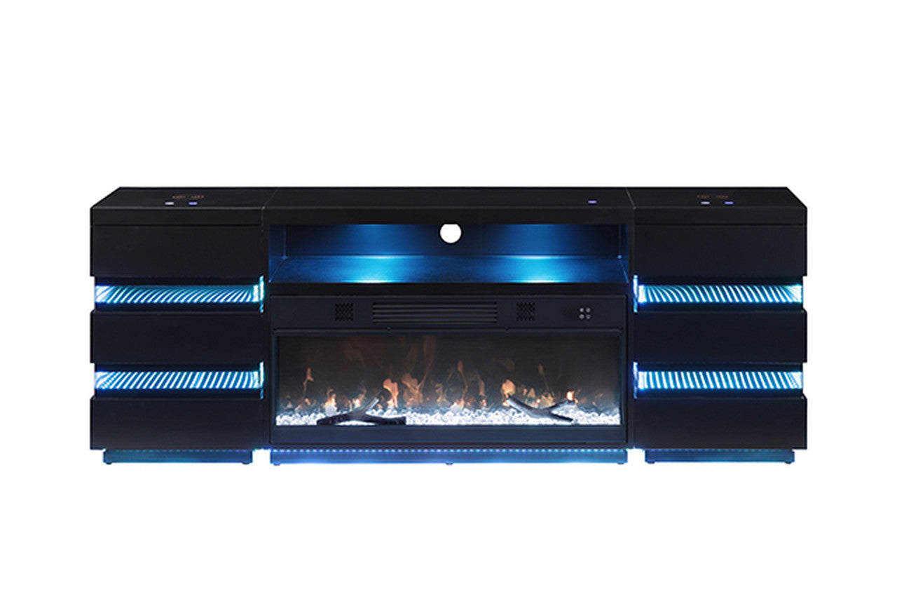 Terni Black TV Stand w/ Fireplace - Ornate Home