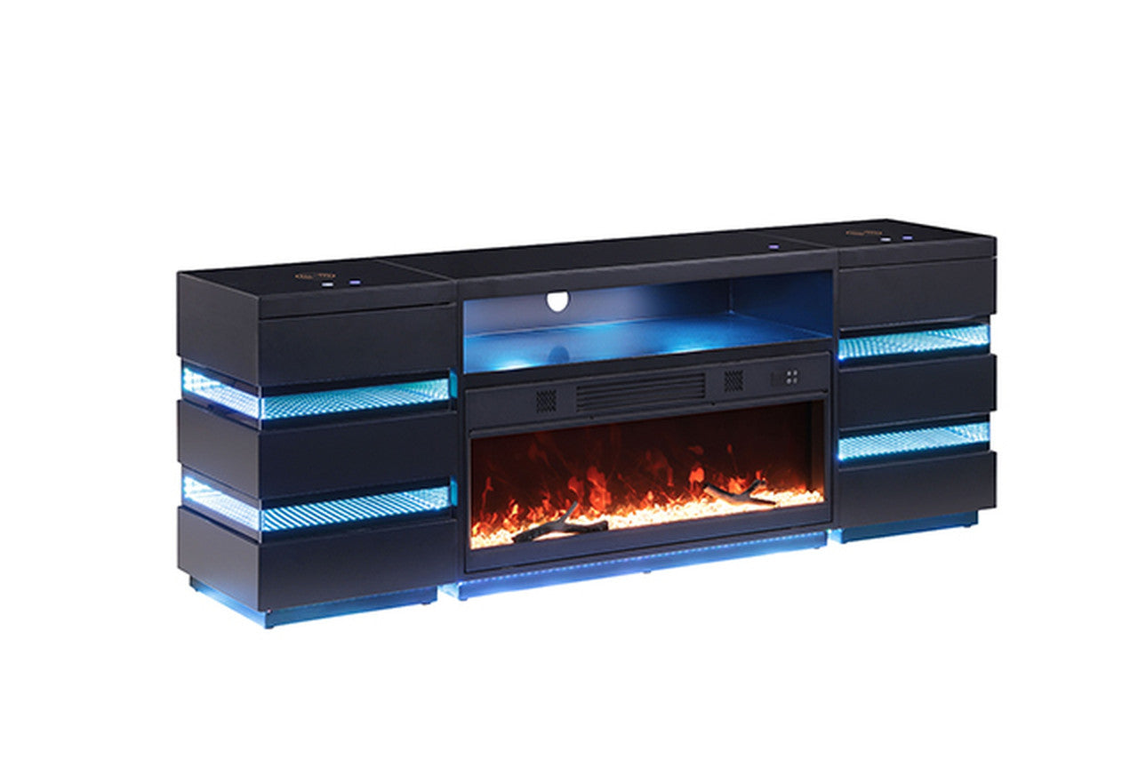 Terni Black TV Stand w/ Fireplace - Ornate Home