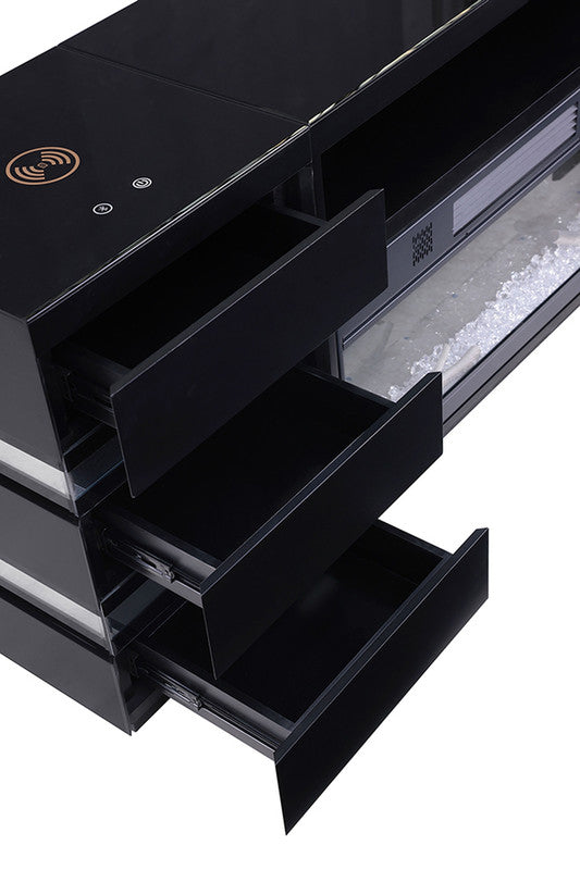 Terni Black TV Stand w/ Fireplace - Ornate Home