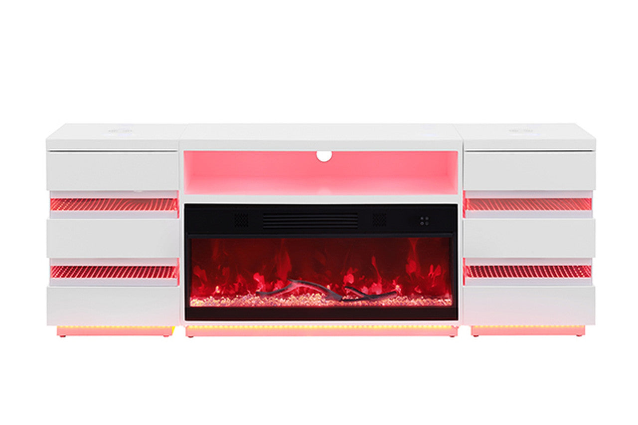 Terni White TV Stand w/ Fireplace - Ornate Home