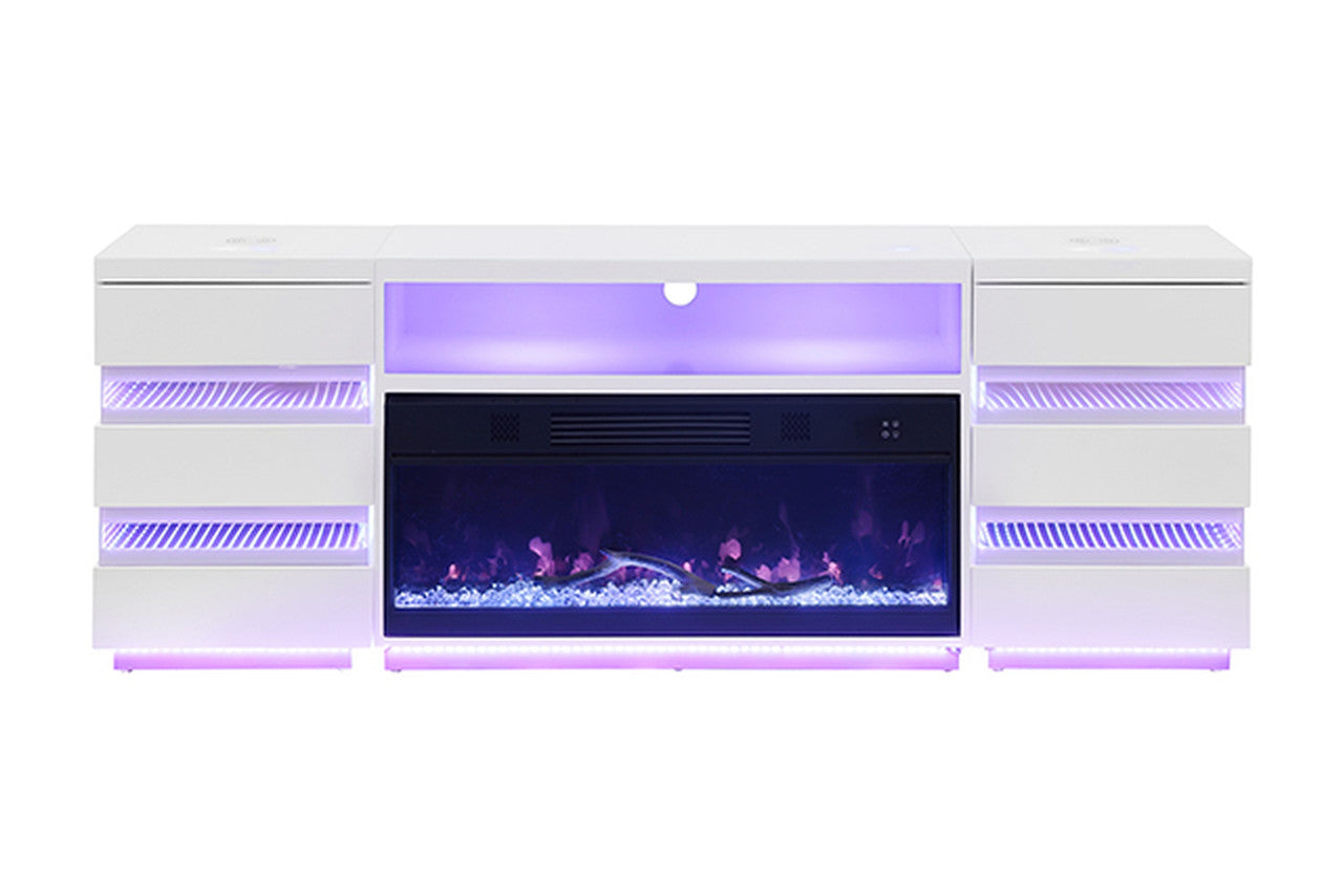 Terni White TV Stand w/ Fireplace - Ornate Home