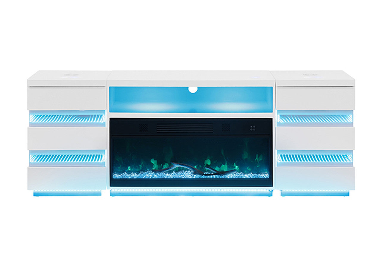 Terni White TV Stand w/ Fireplace - Ornate Home