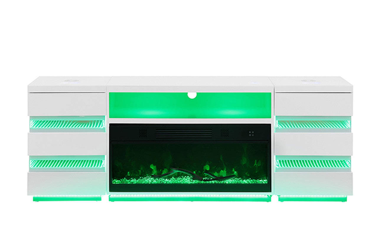 Terni White TV Stand w/ Fireplace - Ornate Home