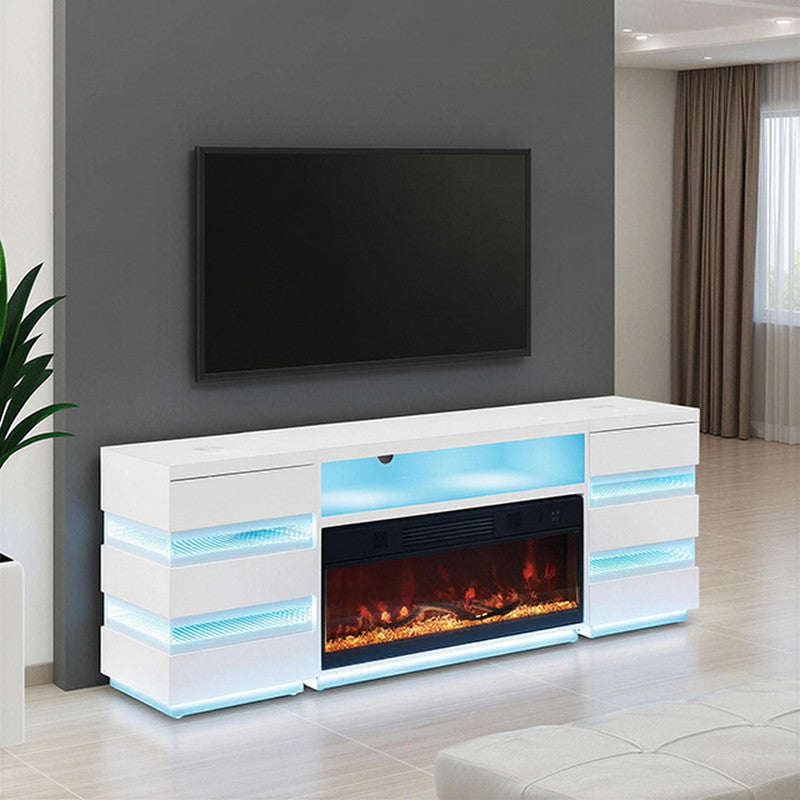 Terni White TV Stand w/ Fireplace - Ornate Home