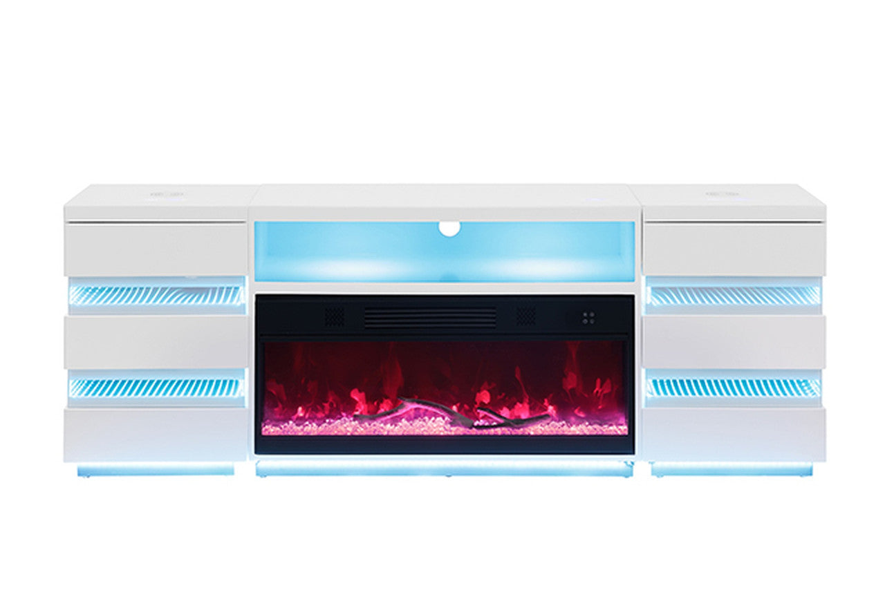 Terni White TV Stand w/ Fireplace - Ornate Home