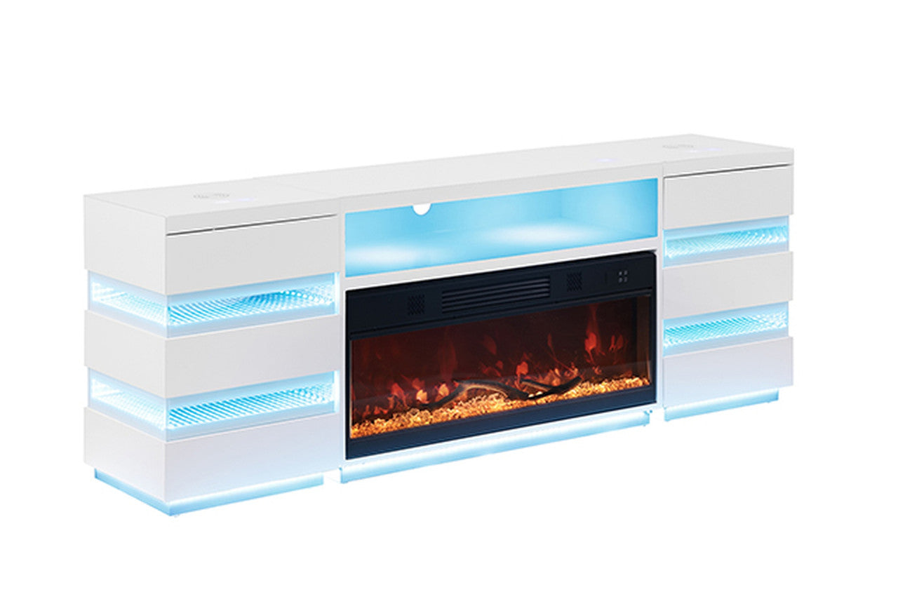 Terni White TV Stand w/ Fireplace - Ornate Home
