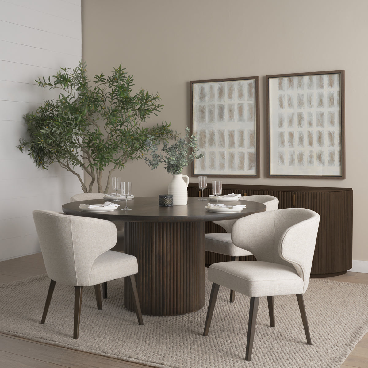Terra Dark Brown Round Fluted 6-Piece Dining Set with Sideboard - Ornate Home