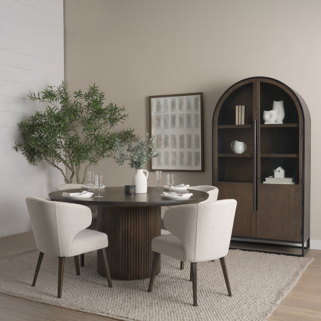 Terra Dark Brown Round Fluted 6-Piece Dining Set with Sloan Cabinet - Ornate Home