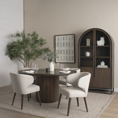 Terra Dark Brown Round Fluted 6-Piece Dining Set with Sloan Cabinet