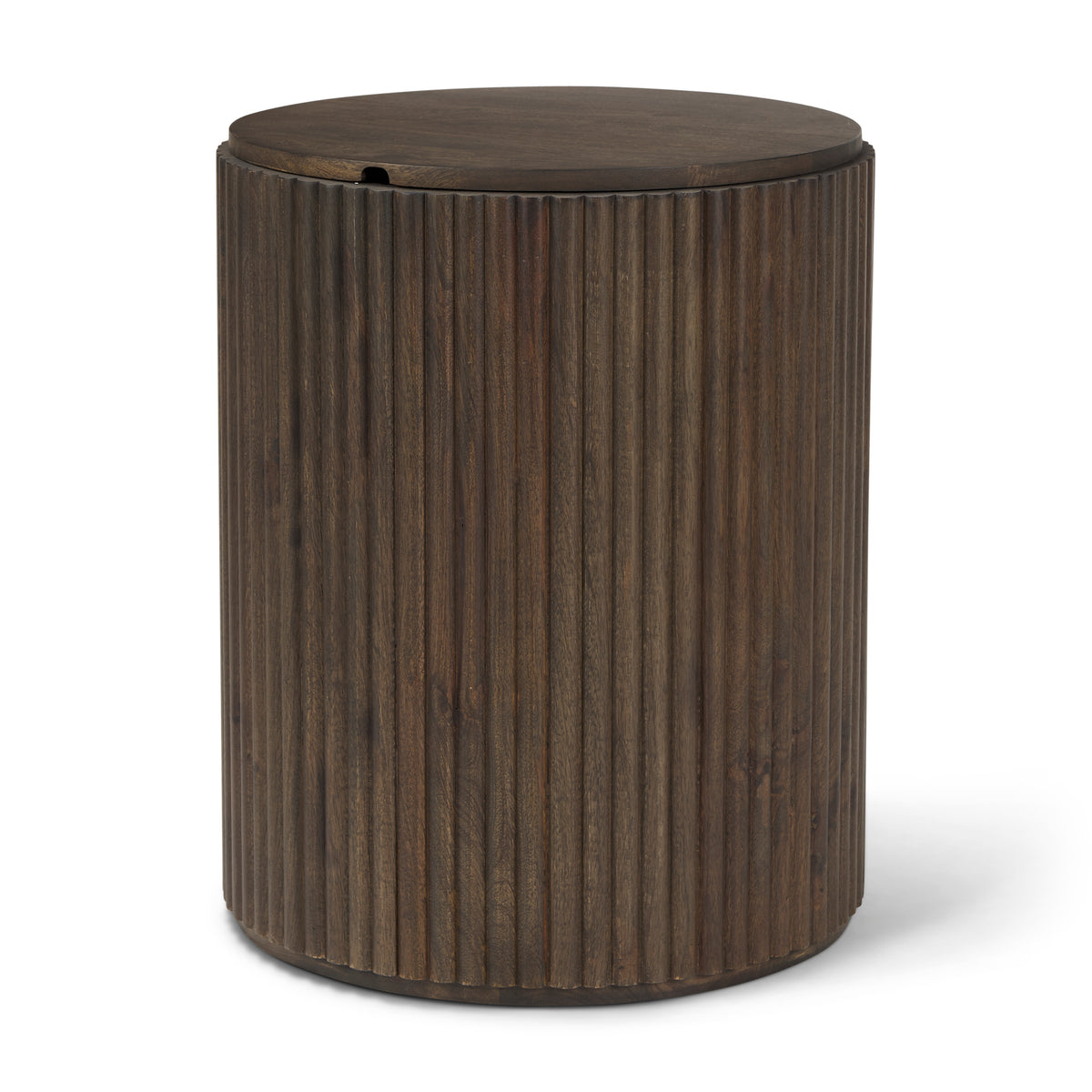 Terra Dark Brown Wood Fluted Round Side Table - Ornate Home