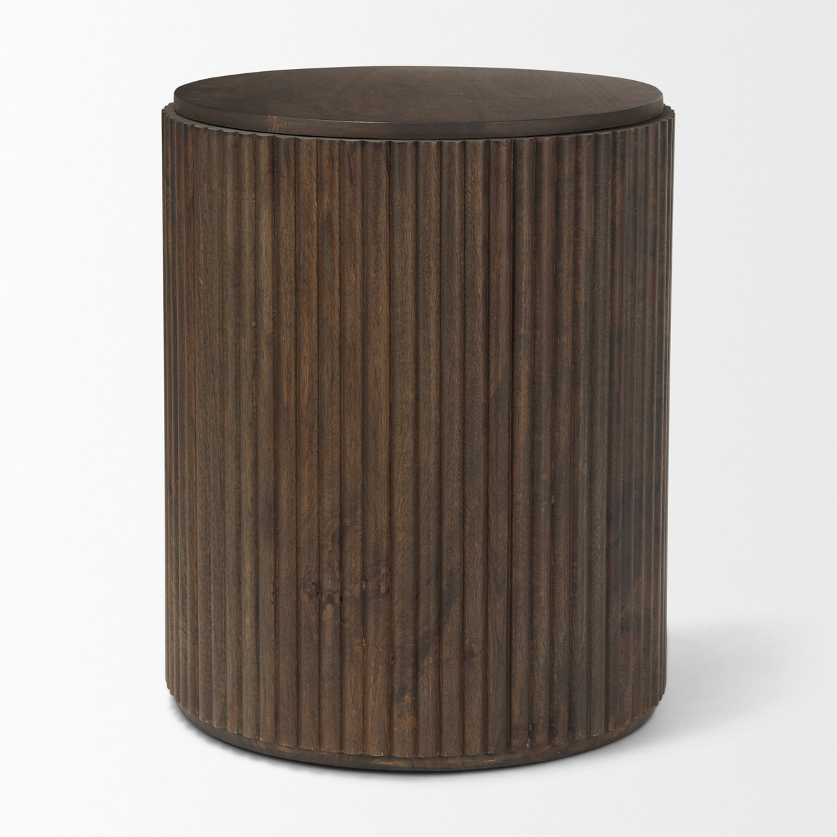 Terra Dark Brown Wood Fluted Round Side Table - Ornate Home