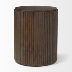 Terra Dark Brown Wood Fluted Round Side Table
