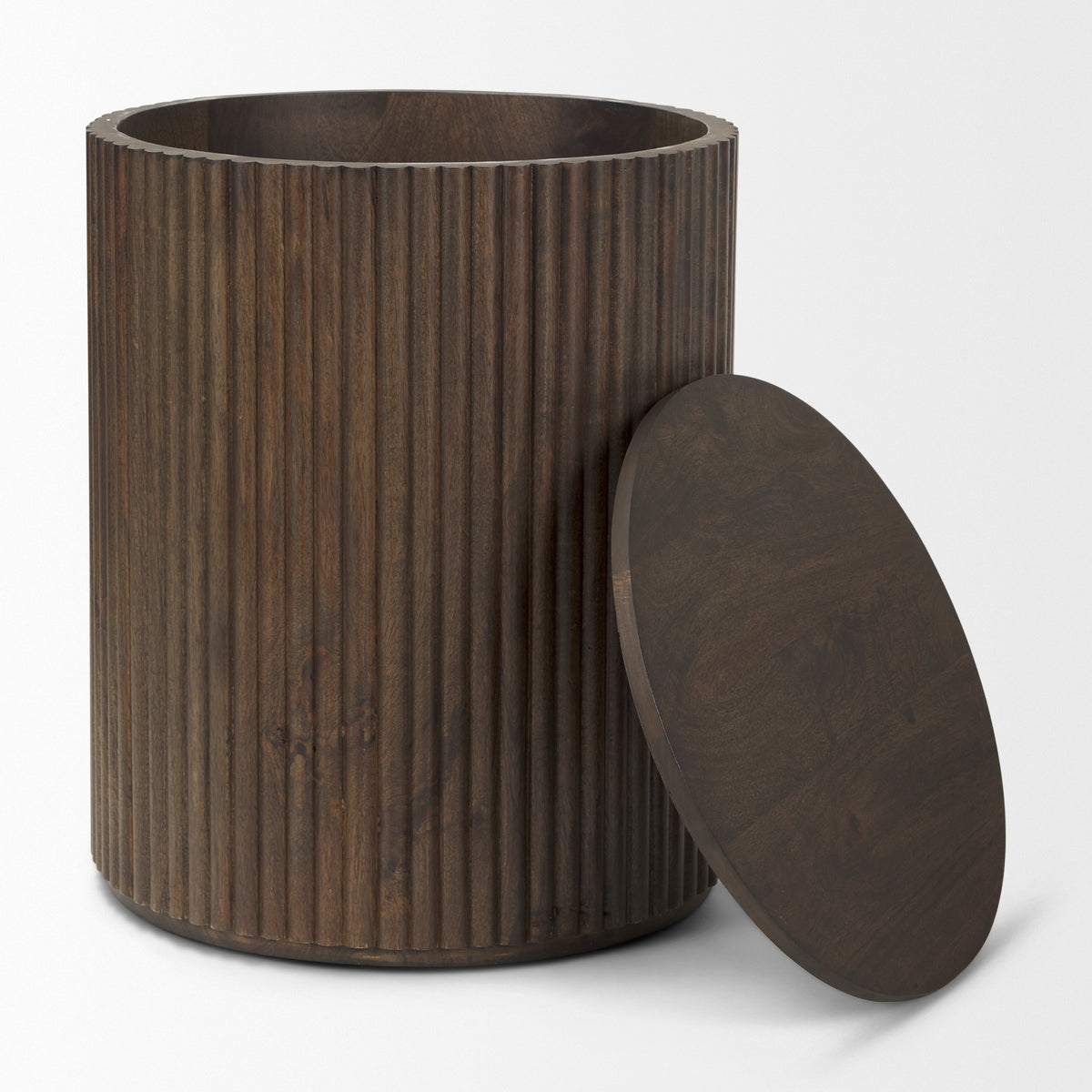 Terra Dark Brown Wood Fluted Round Side Table - Ornate Home