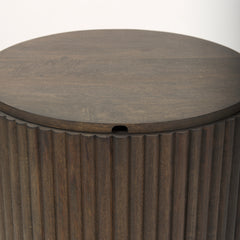 Terra Dark Brown Wood Fluted Round Side Table