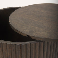 Terra Dark Brown Wood Fluted Round Side Table