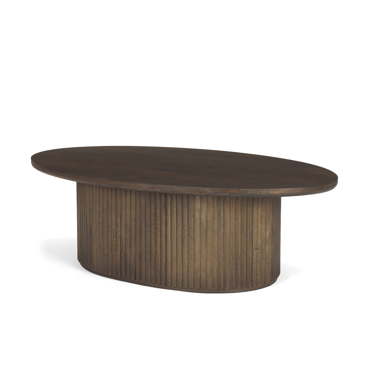 Terra Dark Brown Wood Oval Fluted Coffee Table - Ornate Home