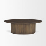 Terra Dark Brown Wood Oval Fluted Coffee Table - Ornate Home
