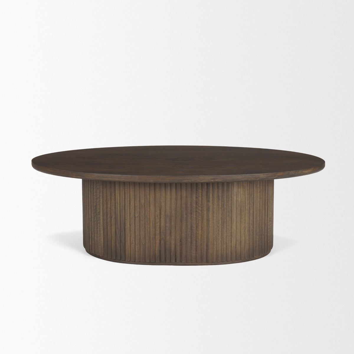 Terra Dark Brown Wood Oval Fluted Coffee Table - Ornate Home