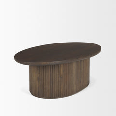 Terra Dark Brown Wood Oval Fluted Coffee Table - Ornate Home