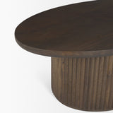 Terra Dark Brown Wood Oval Fluted Coffee Table - Ornate Home
