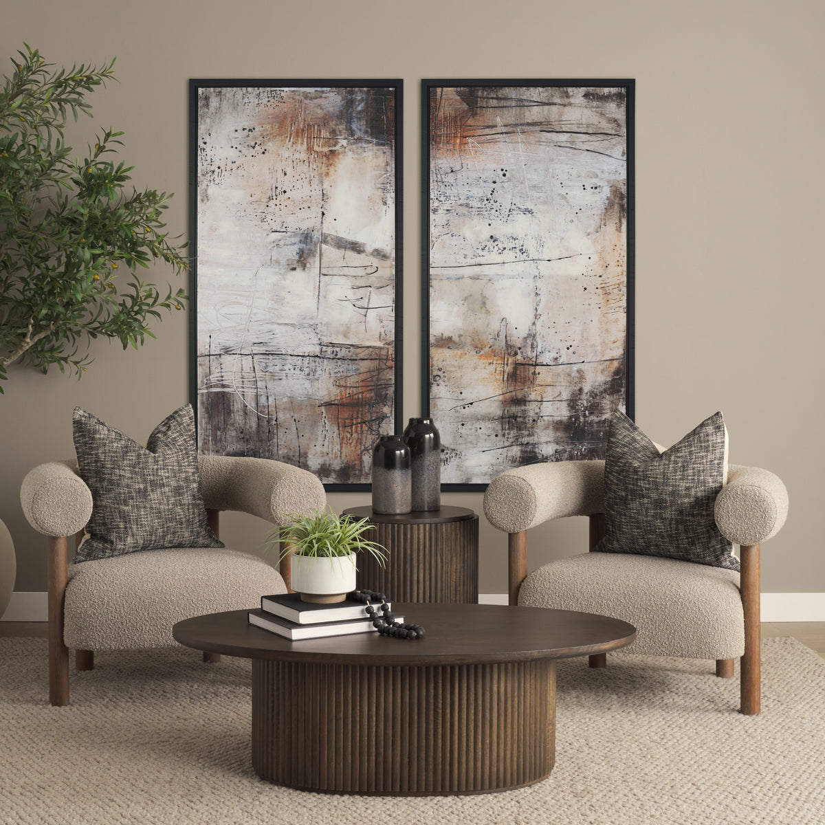 Terra Dark Brown Wood Oval Fluted Coffee Table - Ornate Home