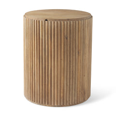 Terra Light Brown Wood Fluted Round Side Table