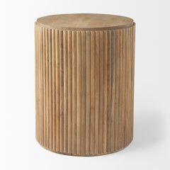 Terra Light Brown Wood Fluted Round Side Table