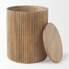 Terra Light Brown Wood Fluted Round Side Table